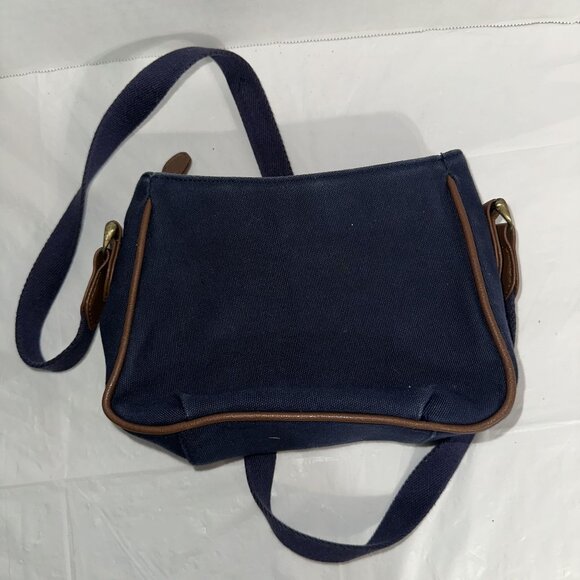 Etienne Aigner Navy Blue Canvas Crossbody Purse With Brown Leather Trim - Picture 3 of 5